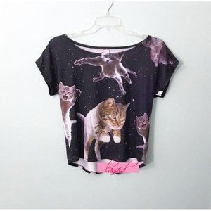 Hot Topic Loyal Army Space Cats Off-The-Shoulder Boatneck Kitty Kitten Blouse S